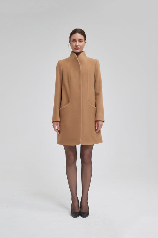 Funnel Neck Cocoon Vegan Wool Coat