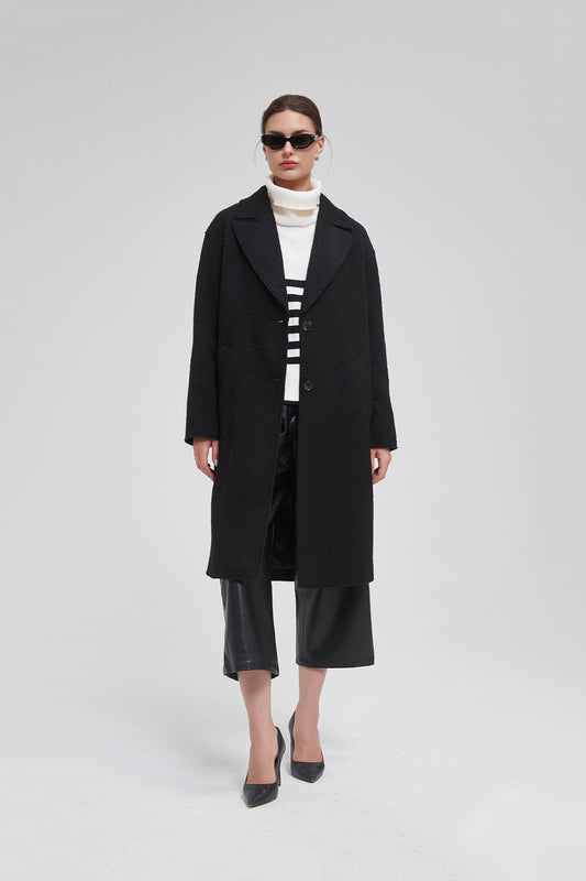 Classic Notch Lapel Long Vegan Wool Coat
