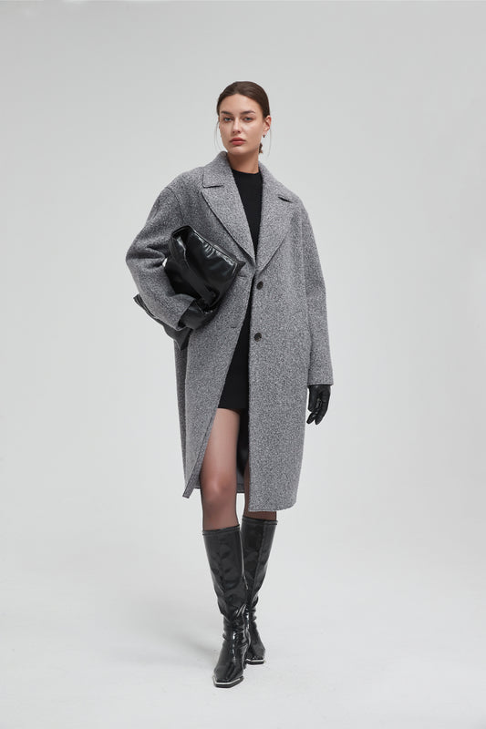 Classic Notch Lapel Long Vegan Wool Coat