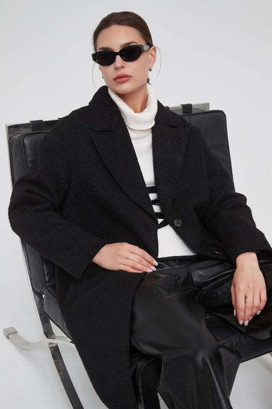 Classic Notch Lapel Long Vegan Wool Coat