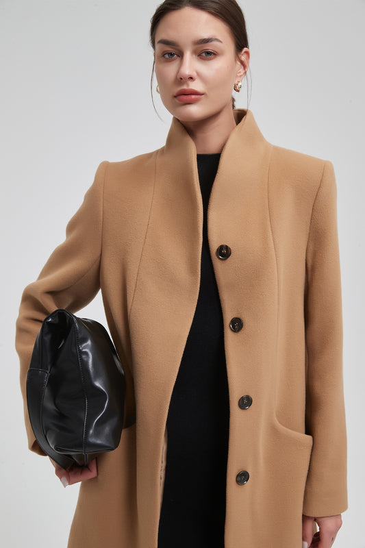 Funnel Neck Cocoon Vegan Wool Coat
