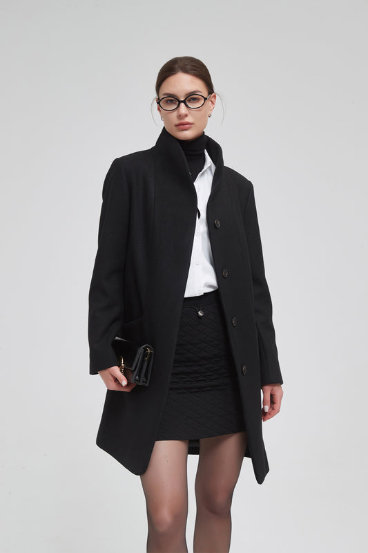 Funnel Neck Cocoon Vegan Wool Coat
