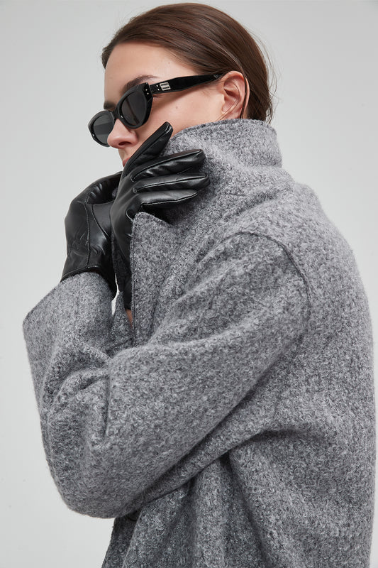 Classic Notch Lapel Long Vegan Wool Coat