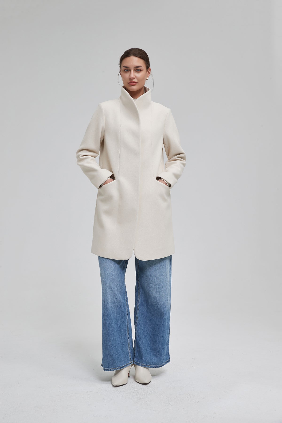 Funnel Neck Cocoon Vegan Wool Coat
