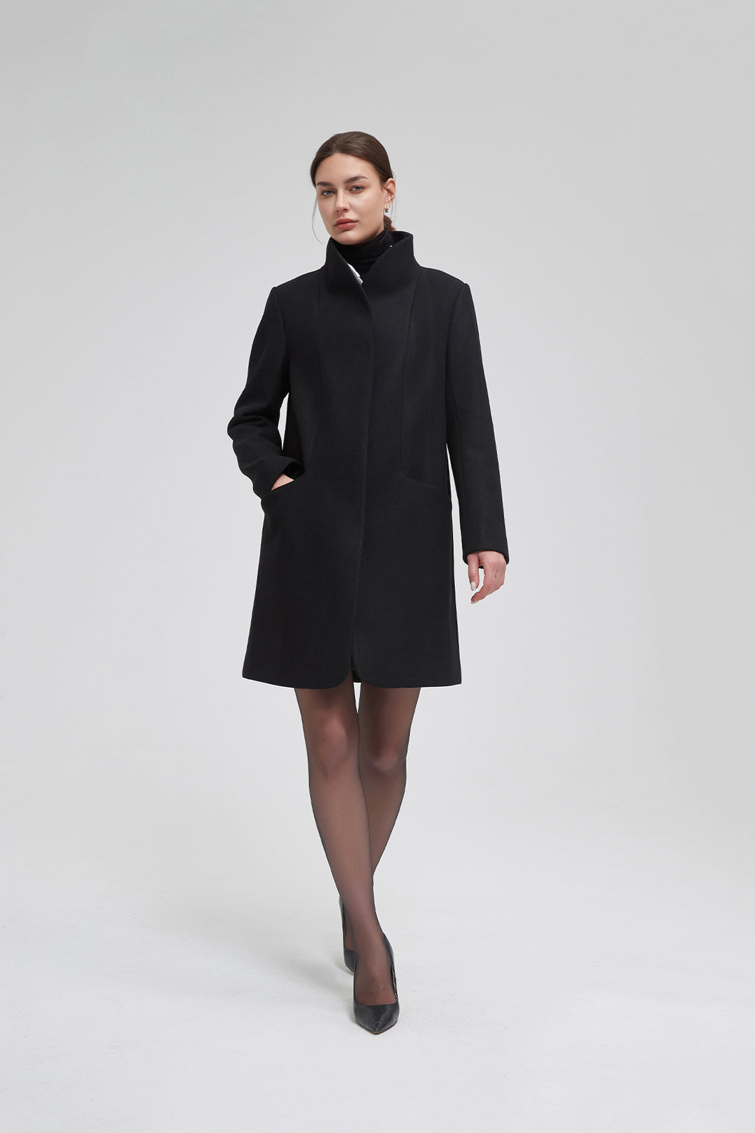 Funnel Neck Cocoon Vegan Wool Coat