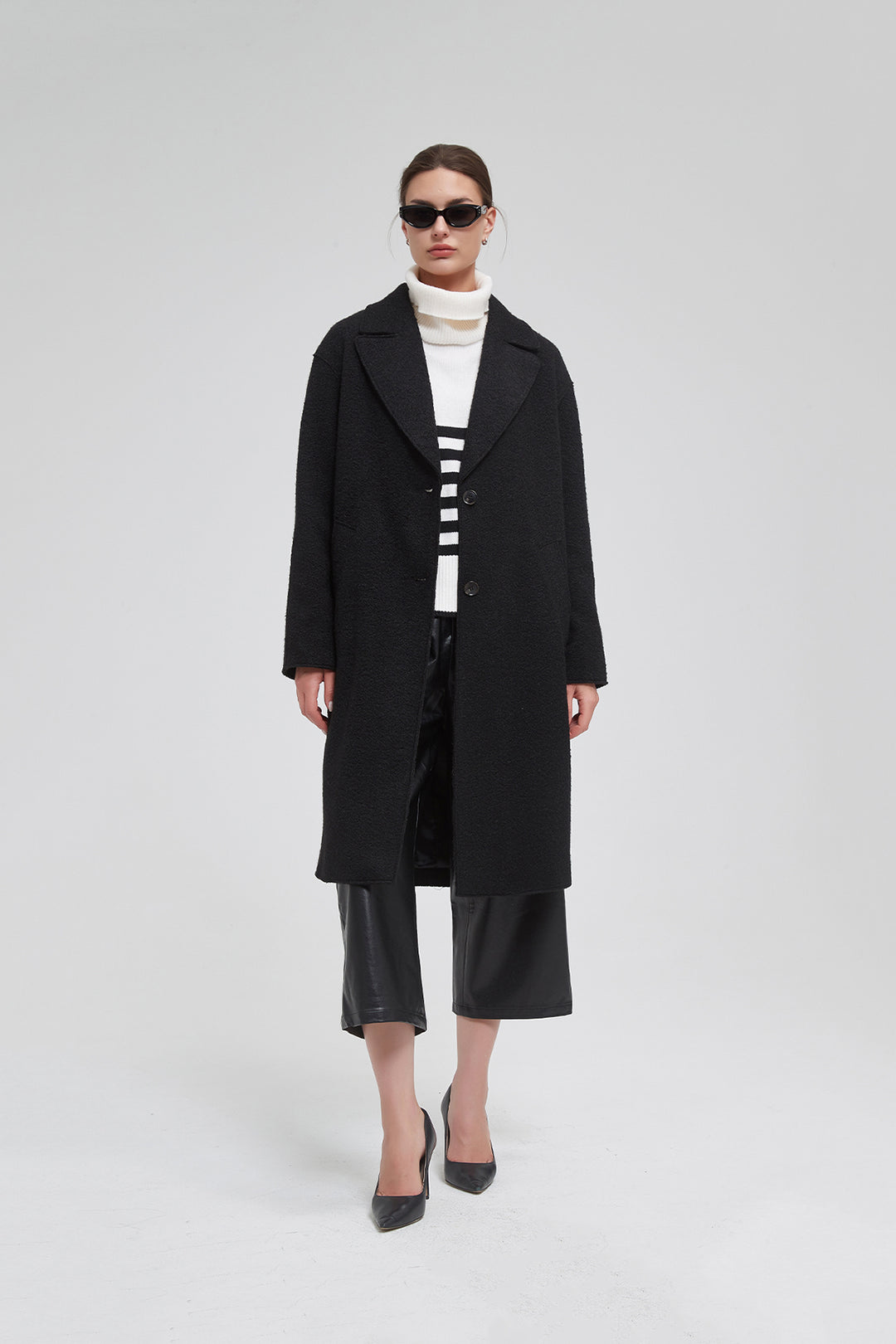 Classic Notch Lapel Long Vegan Wool Coat