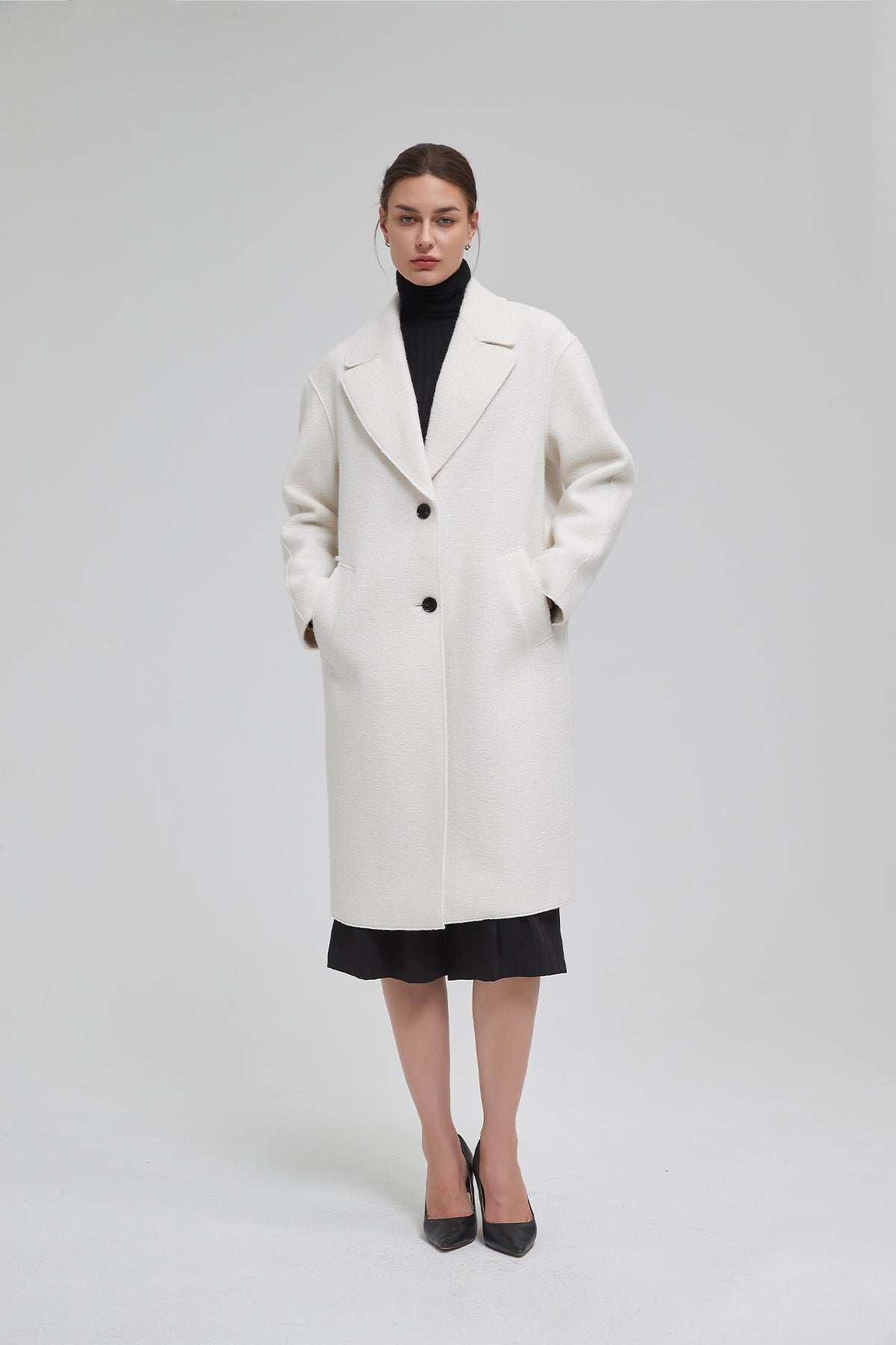 Classic Notch Lapel Long Vegan Wool Coat