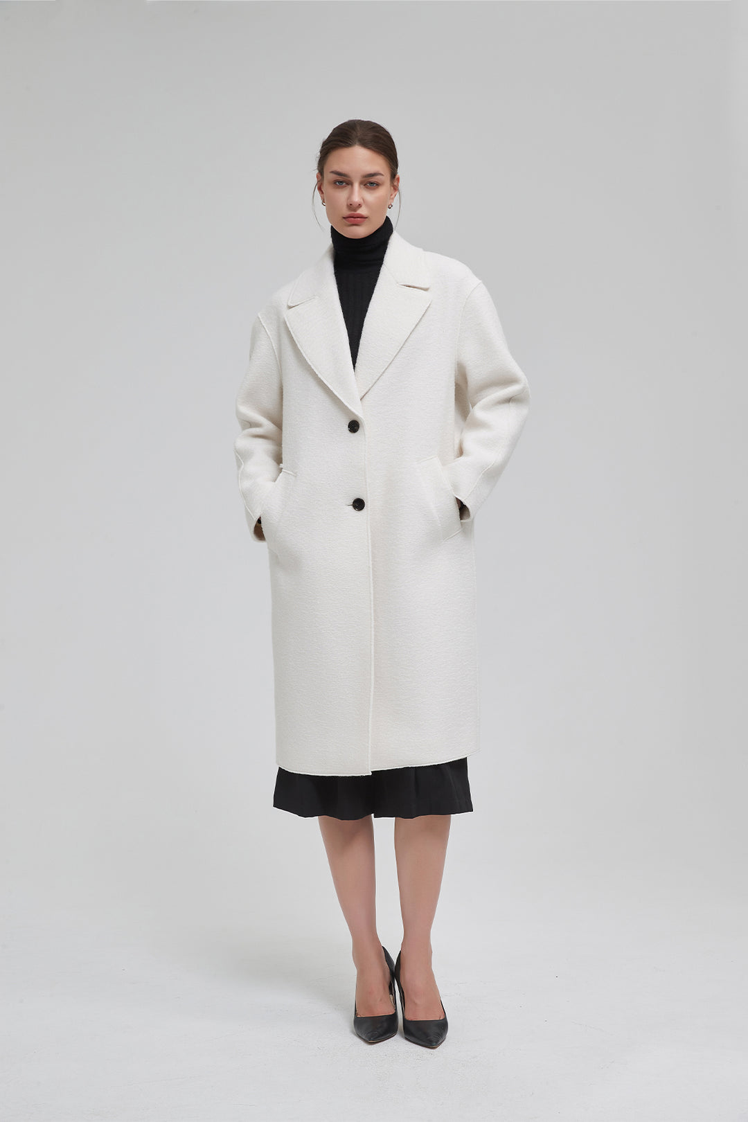 Classic Notch Lapel Long Vegan Wool Coat