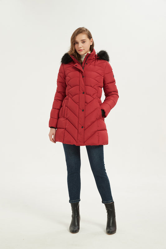 Quilted Puffer Coat & Jacket with faux fur hood