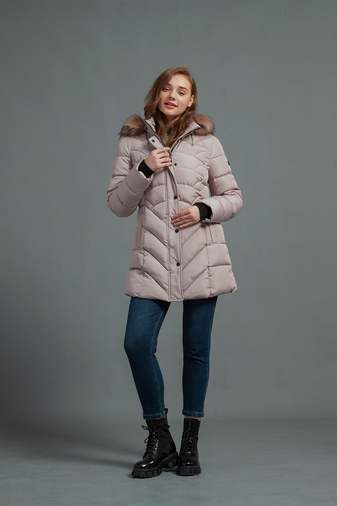 Quilted Puffer Coat & Jacket with faux fur hood