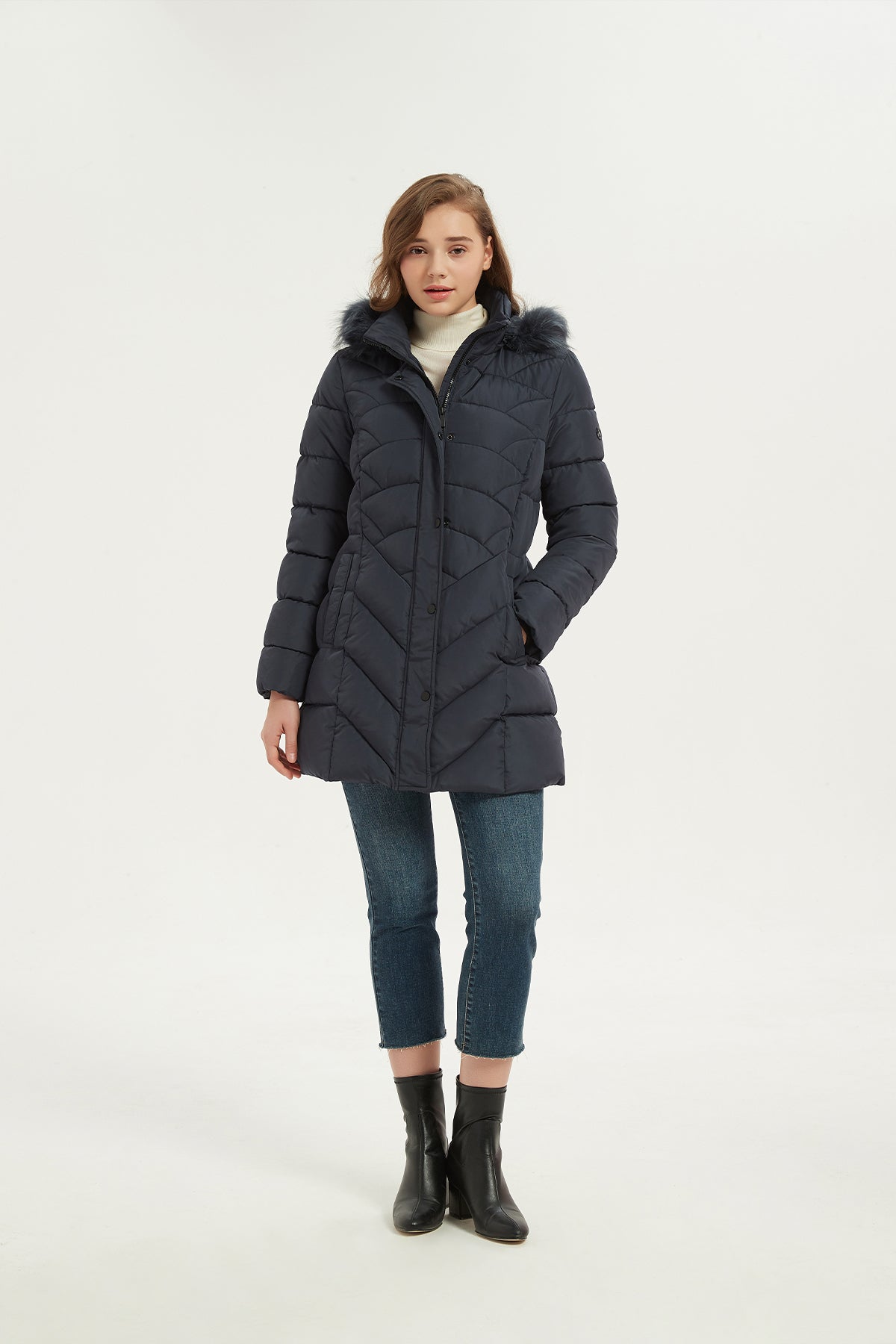 Quilted Puffer Coat & Jacket with faux fur hood