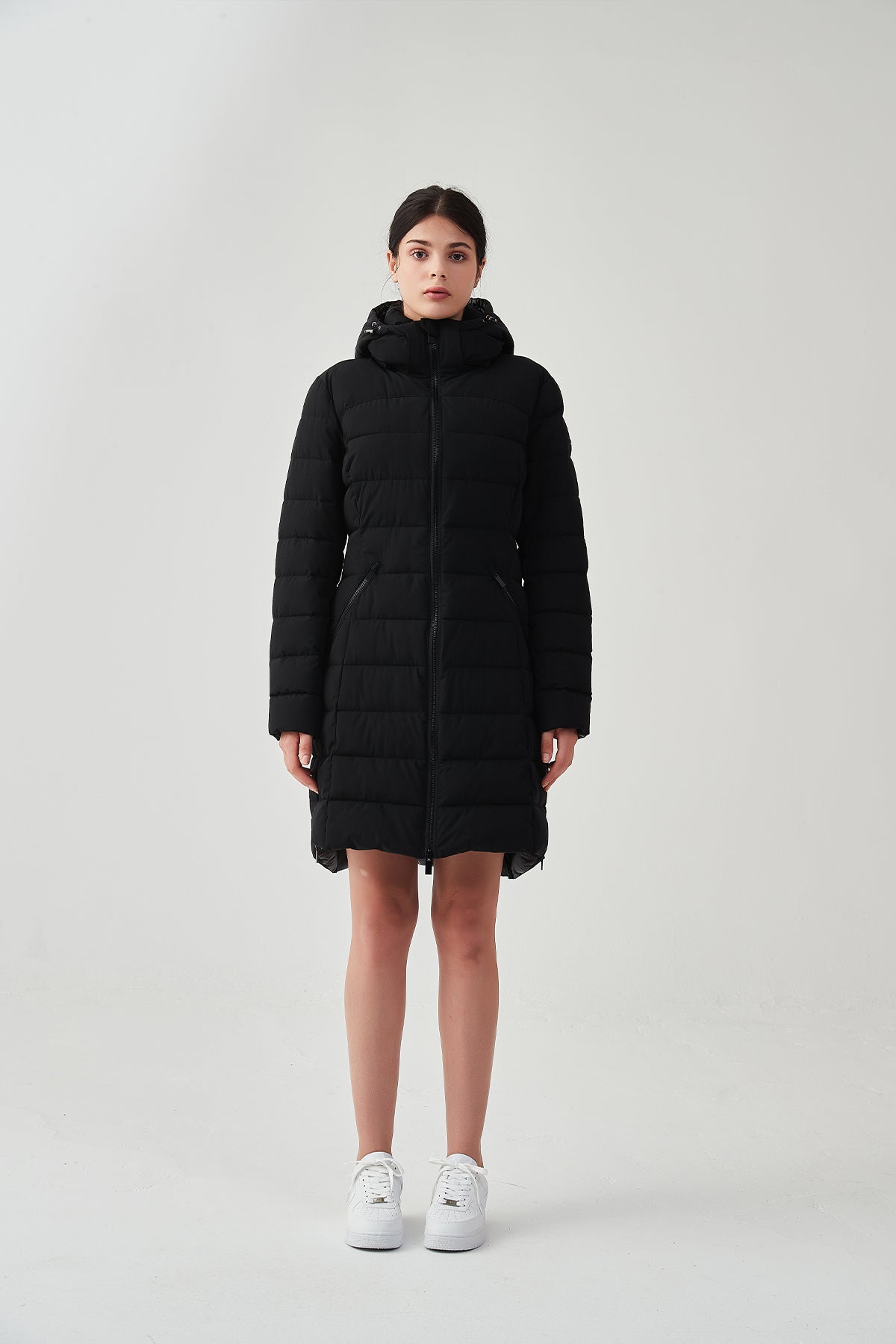 Heather hooded padded longline puffer jacket in black hot sale