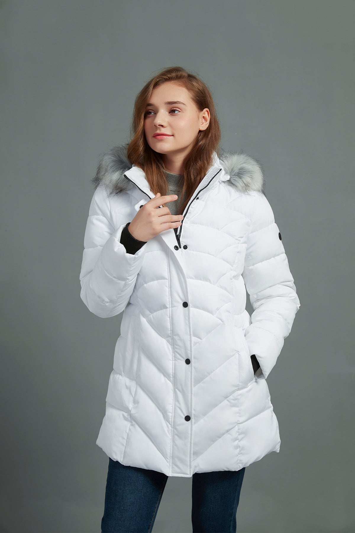 YHIWU Winter Jacket for Women Quilted Jacket with Fur Hood Puffer