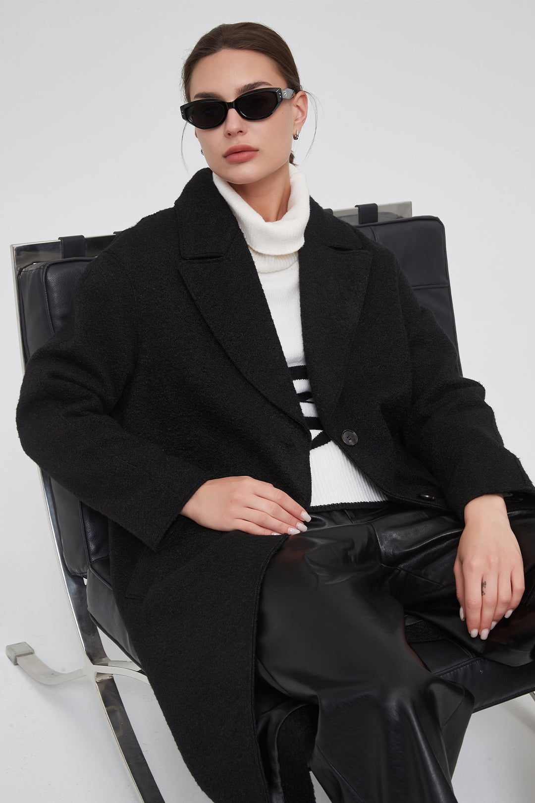 Classic Notch Lapel Long Vegan Wool Coat