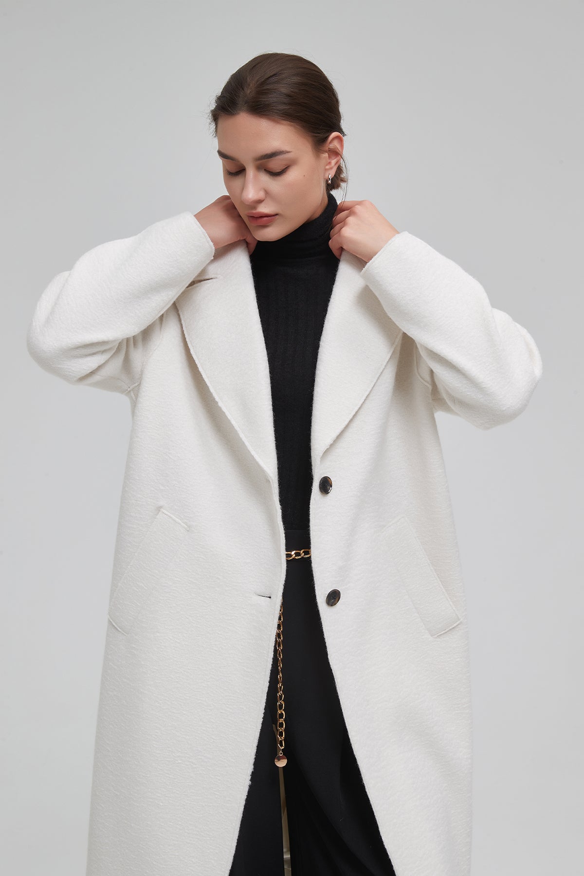 Classic Notch Lapel Long Vegan Wool Coat