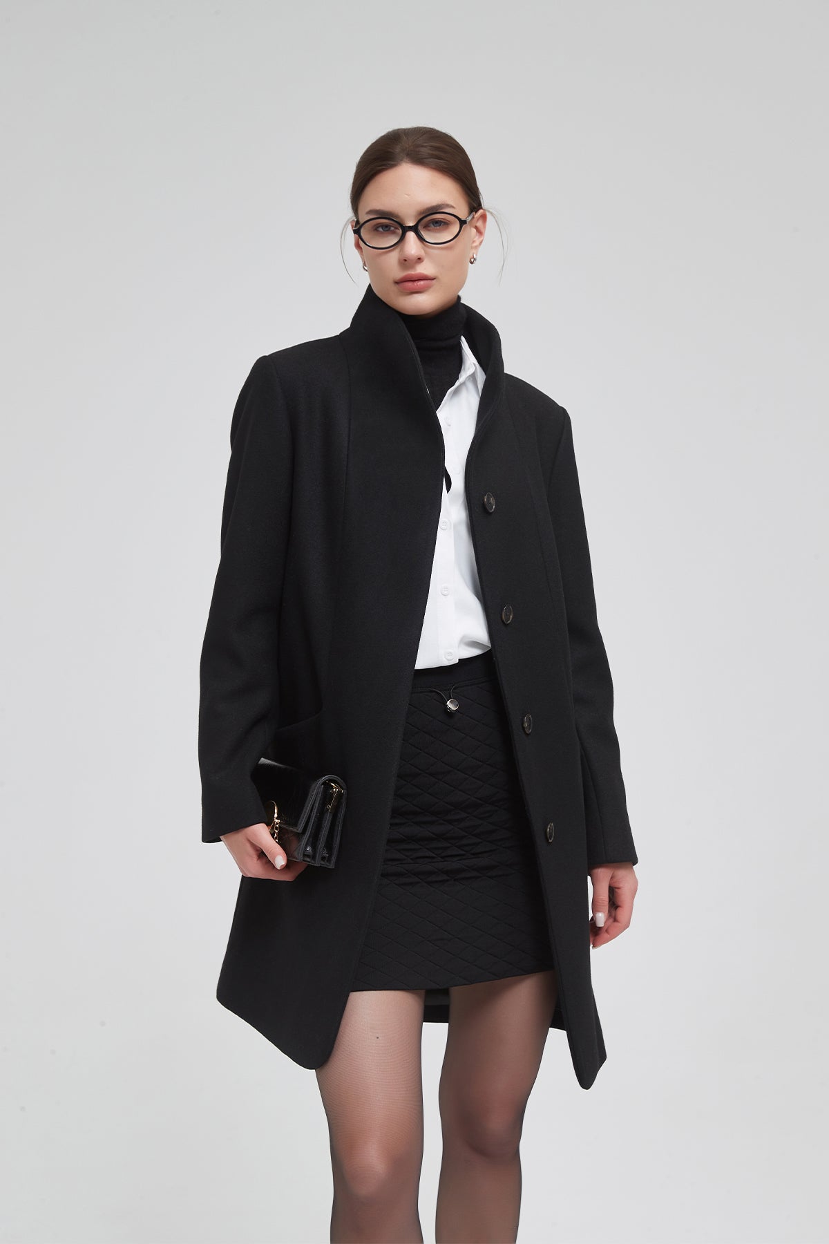 Funnel Neck Cocoon Vegan Wool Coat