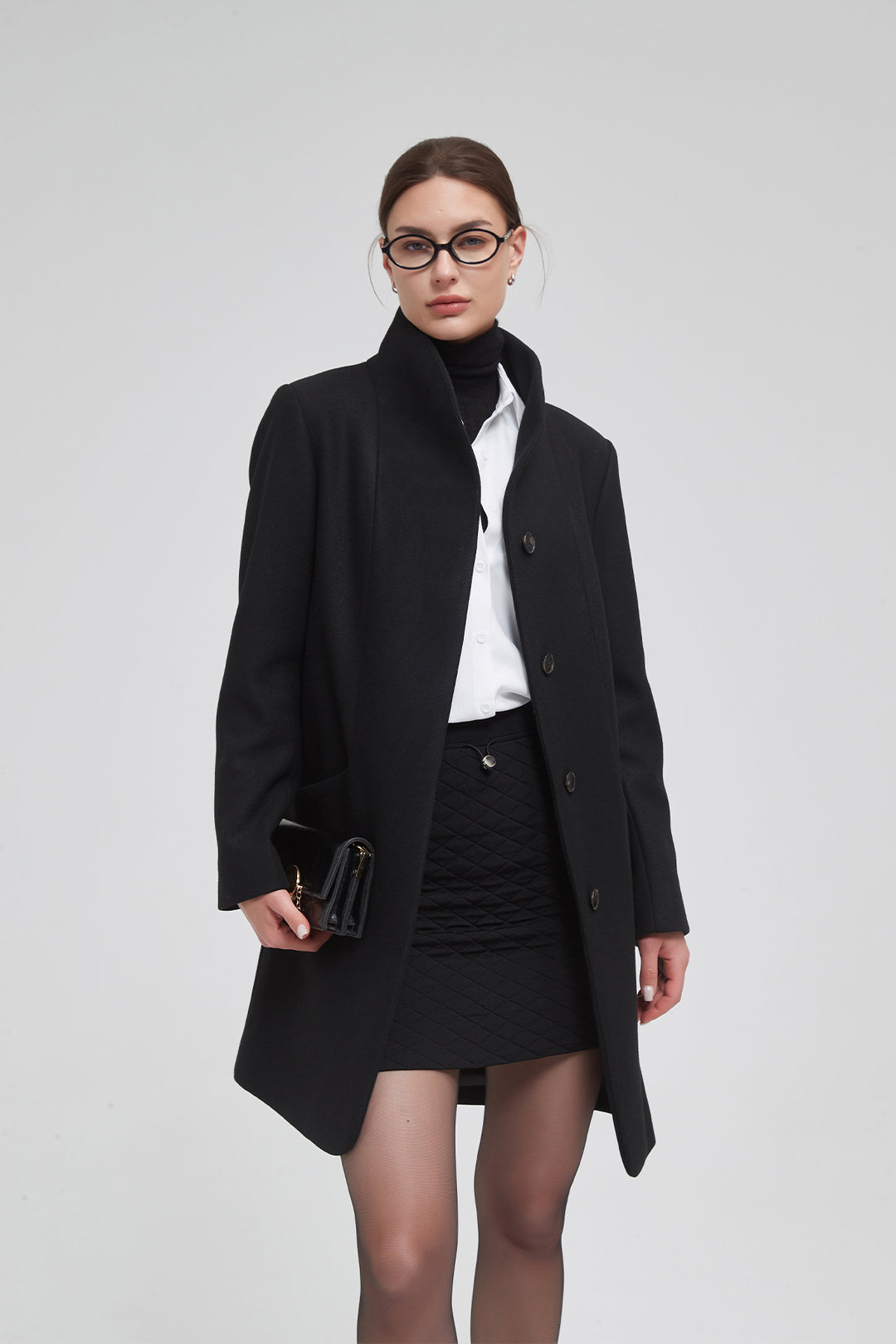 Funnel Neck Cocoon Vegan Wool Coat