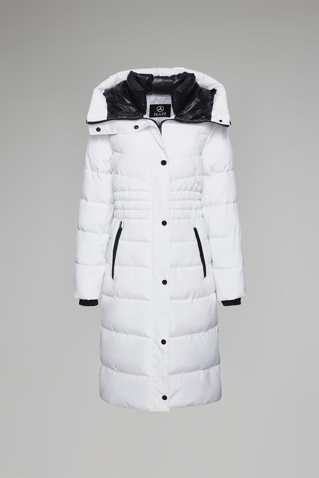 New white long puffer coat with hood ladies IKAZZ
