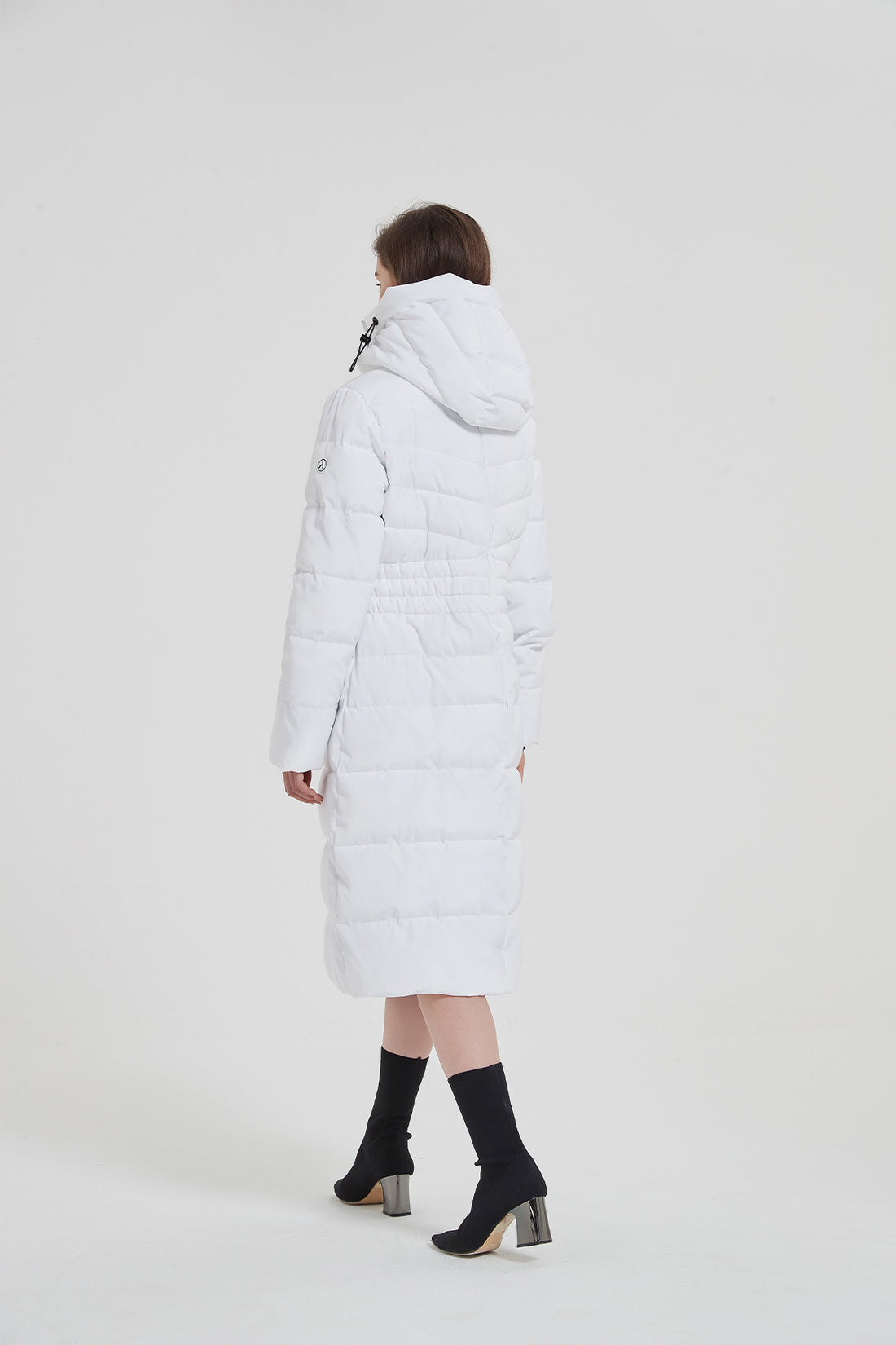 New white long puffer coat with hood ladies- IKAZZ