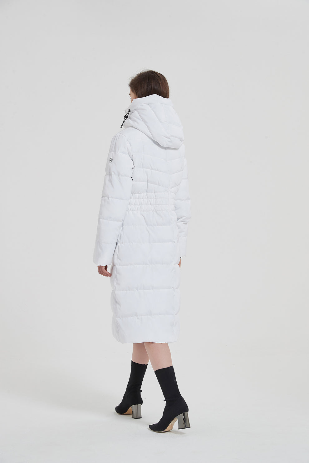New white long puffer coat with hood ladies IKAZZ