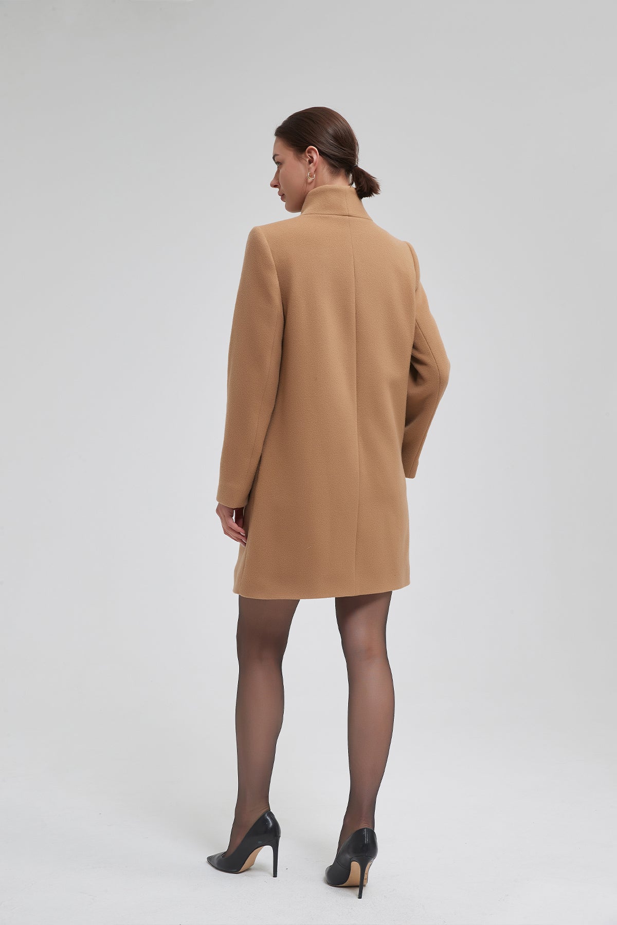Women's funnel neck cocoon vegan wool coat - IKAZZ
