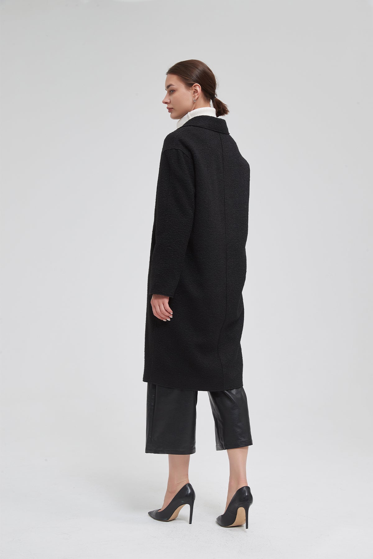 Classic Notch Lapel Long Vegan Wool Coat