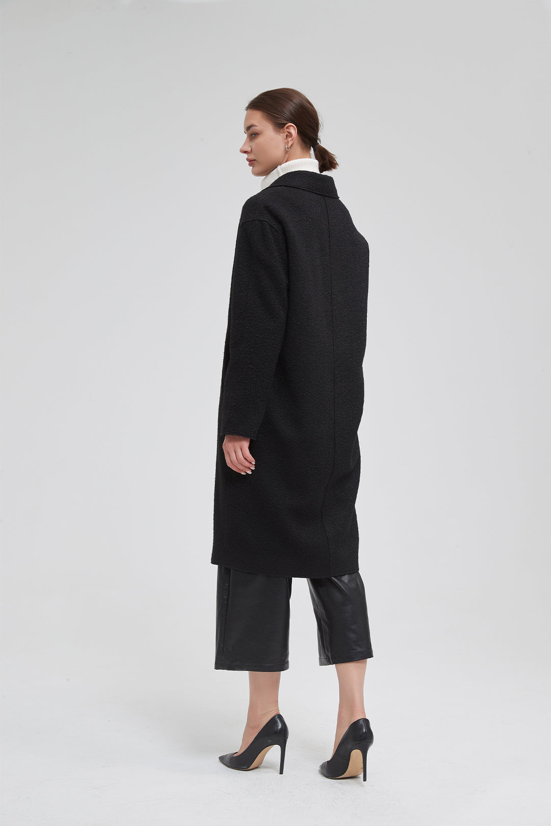 Classic Notch Lapel Long Vegan Wool Coat