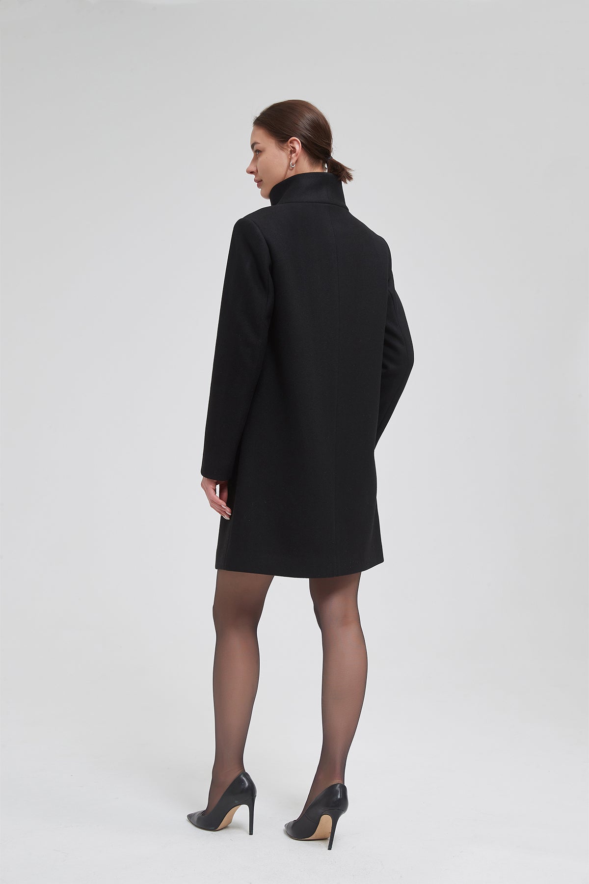 Funnel Neck Cocoon Vegan Wool Coat