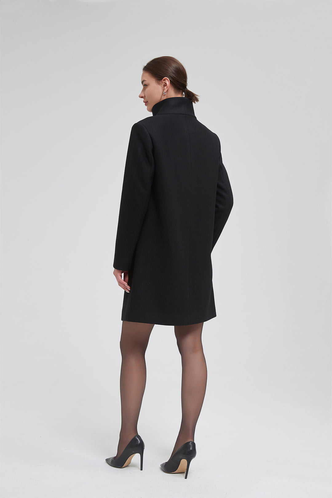 Funnel Neck Cocoon Vegan Wool Coat