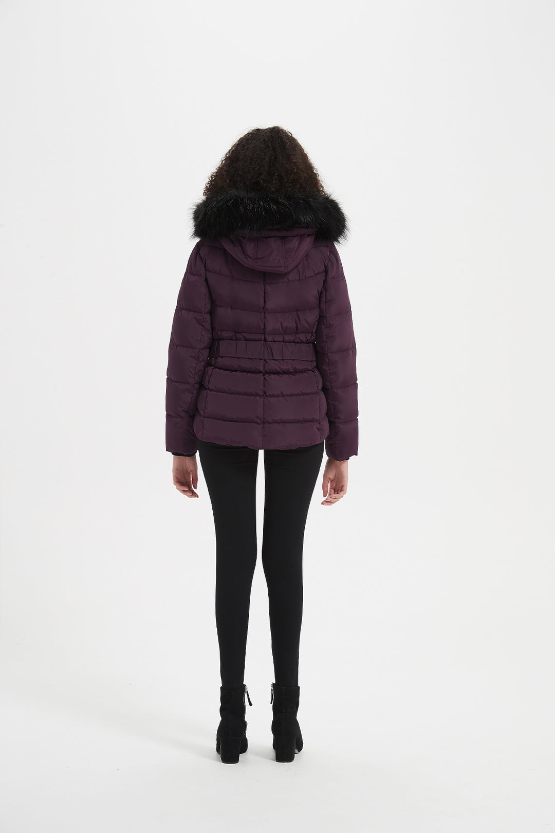 Elastic Waist Short Puffer Jacket with Furry Hood