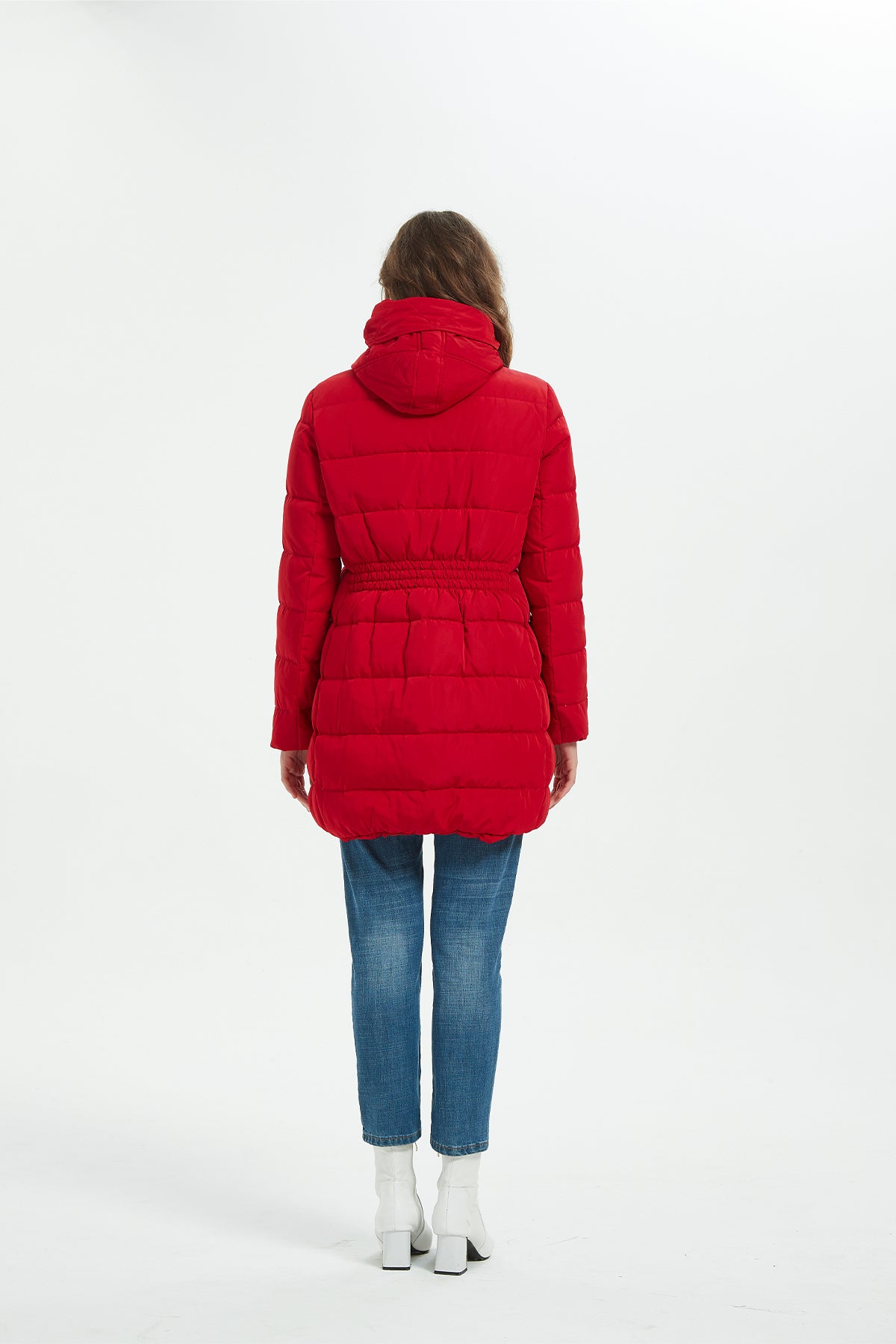 Womens puffer jacket with hood & women's cinch waist puffer