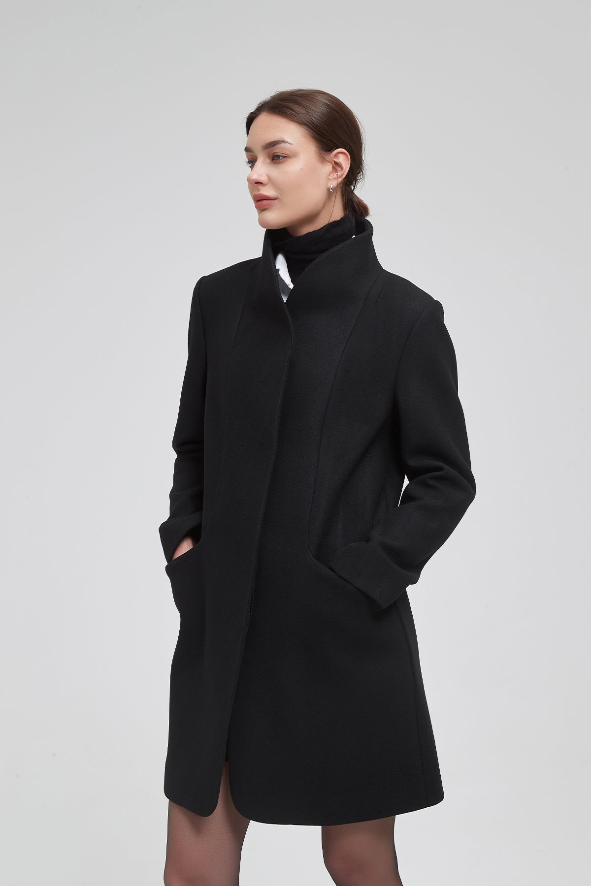 Funnel Neck Cocoon Vegan Wool Coat