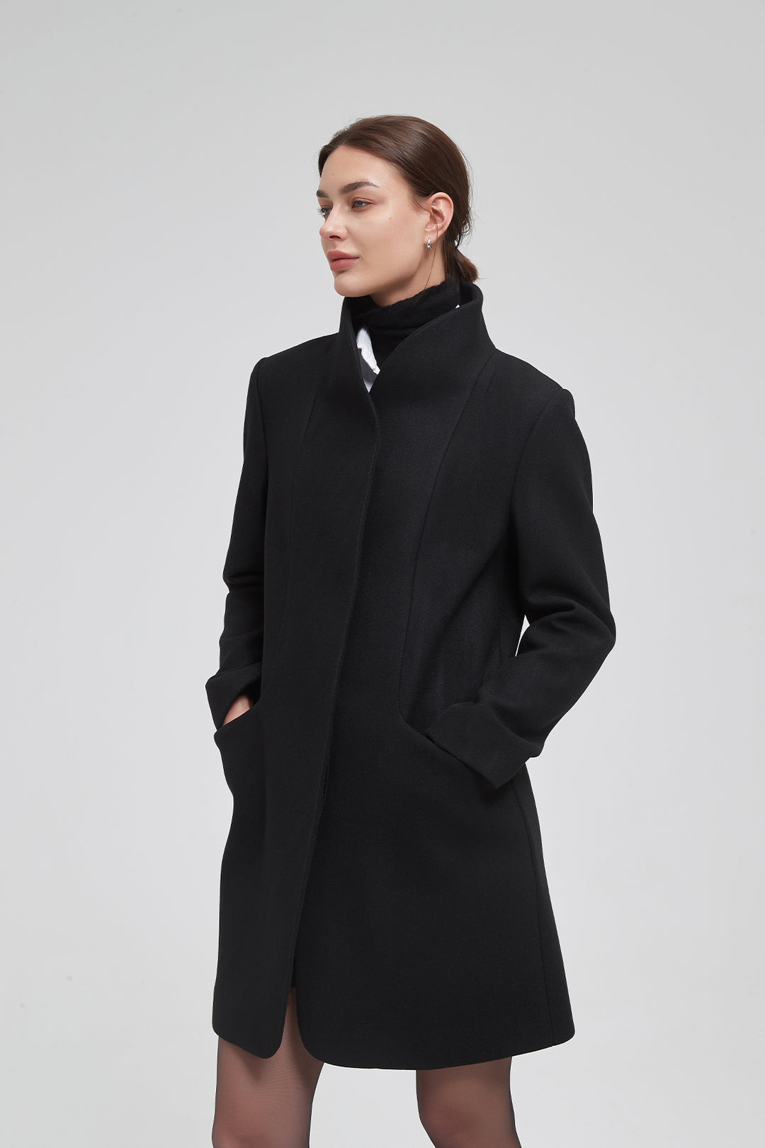 Funnel Neck Cocoon Vegan Wool Coat