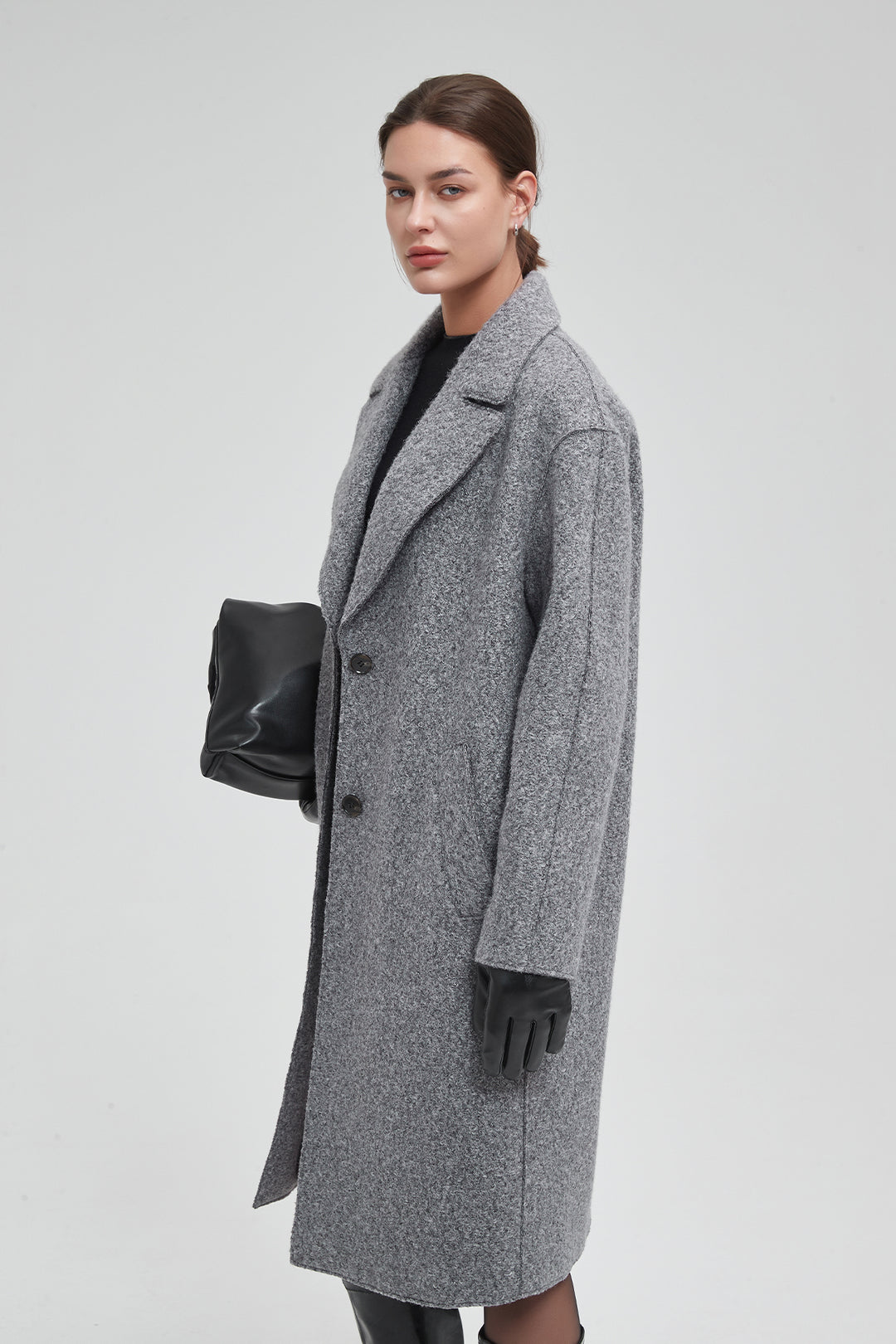 Classic Notch Lapel Long Vegan Wool Coat