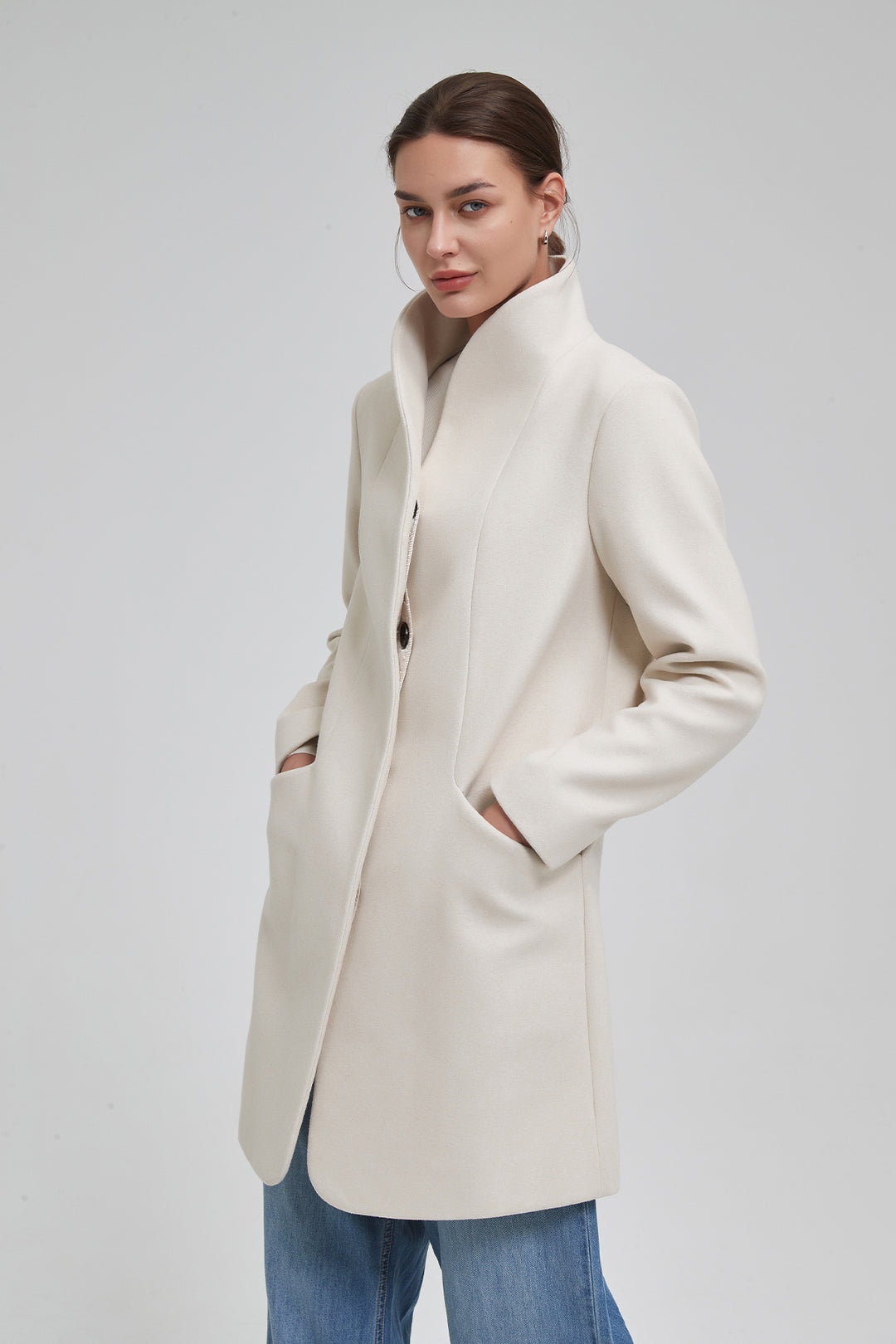 Funnel Neck Cocoon Vegan Wool Coat