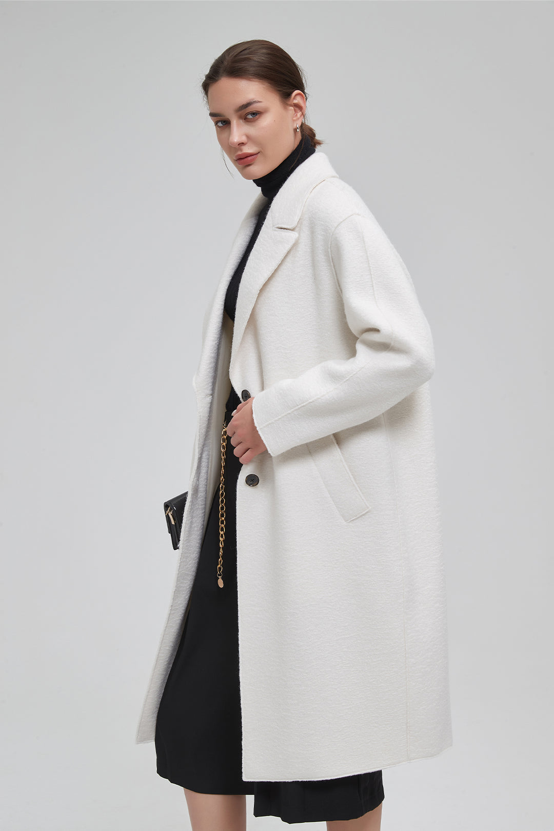 Classic Notch Lapel Long Vegan Wool Coat