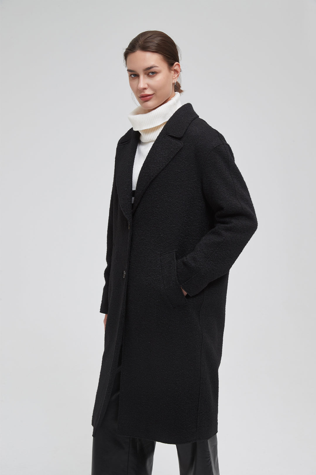 Classic Notch Lapel Long Vegan Wool Coat