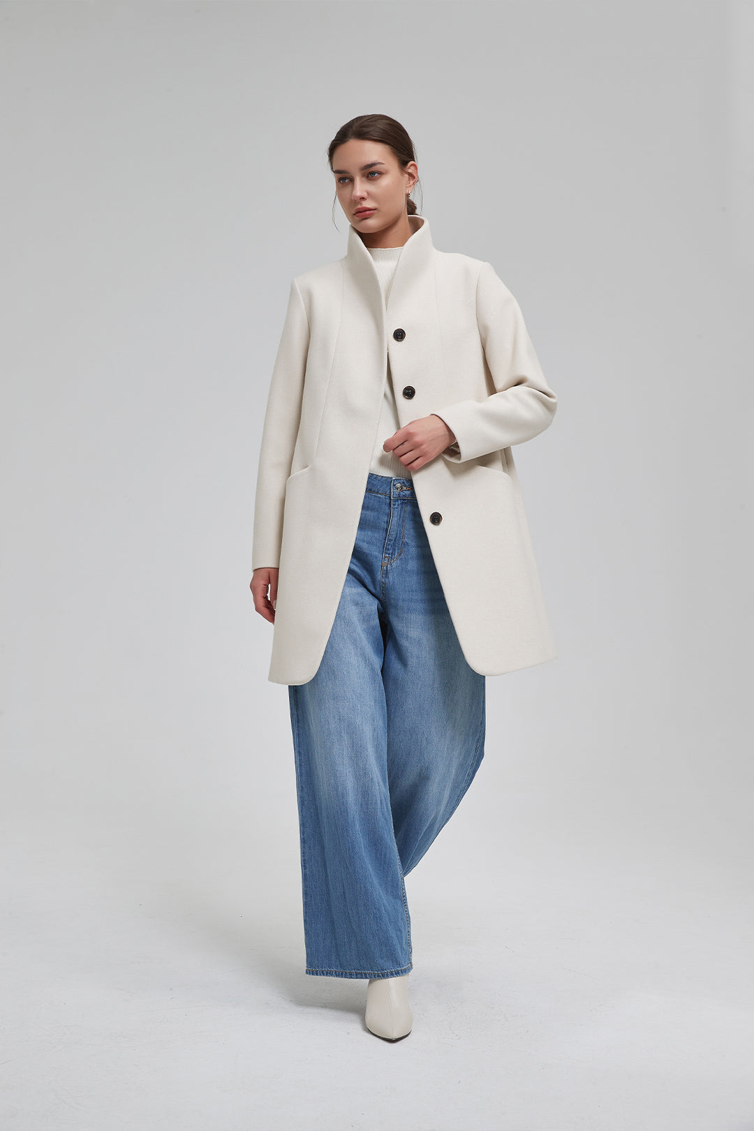 Funnel Neck Cocoon Vegan Wool Coat