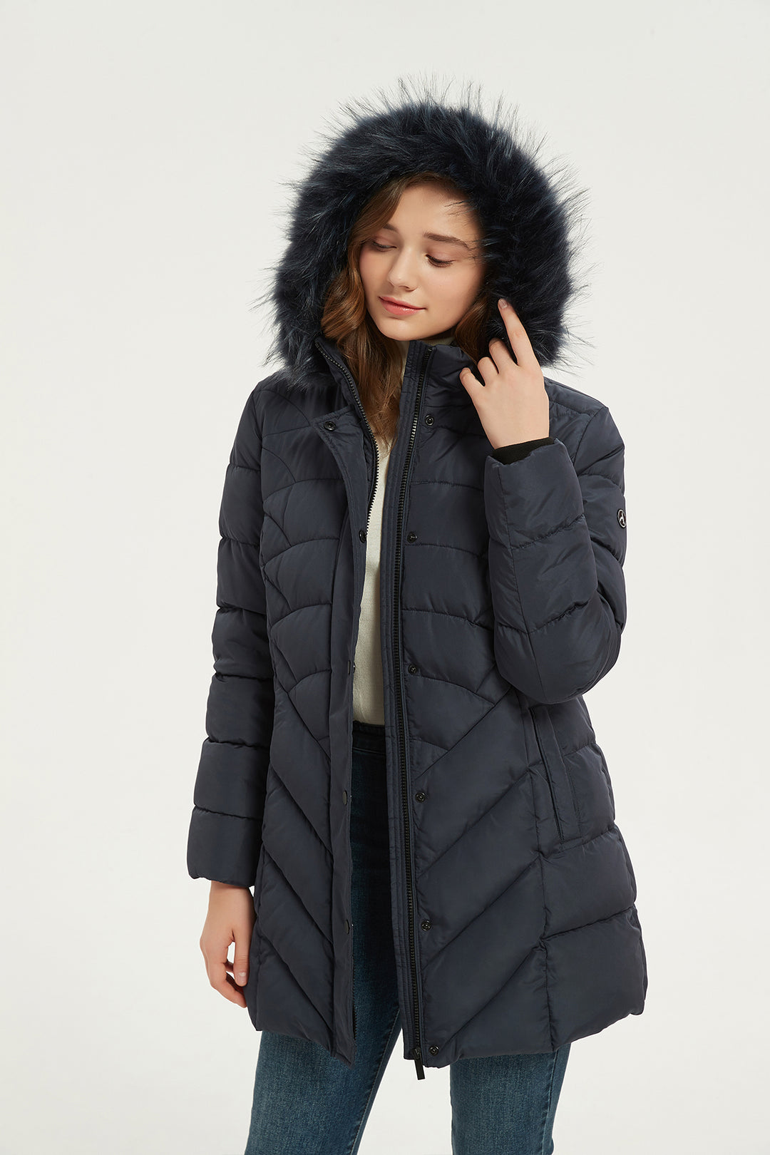 Quilted Puffer Coat & Jacket with faux fur hood