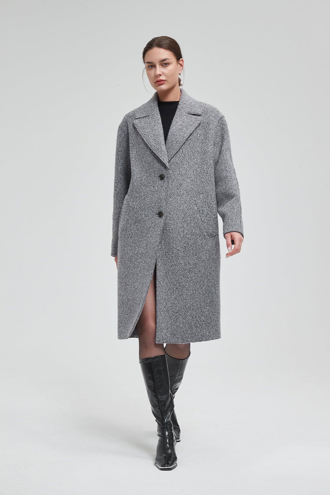 Classic Notch Lapel Long Vegan Wool Coat