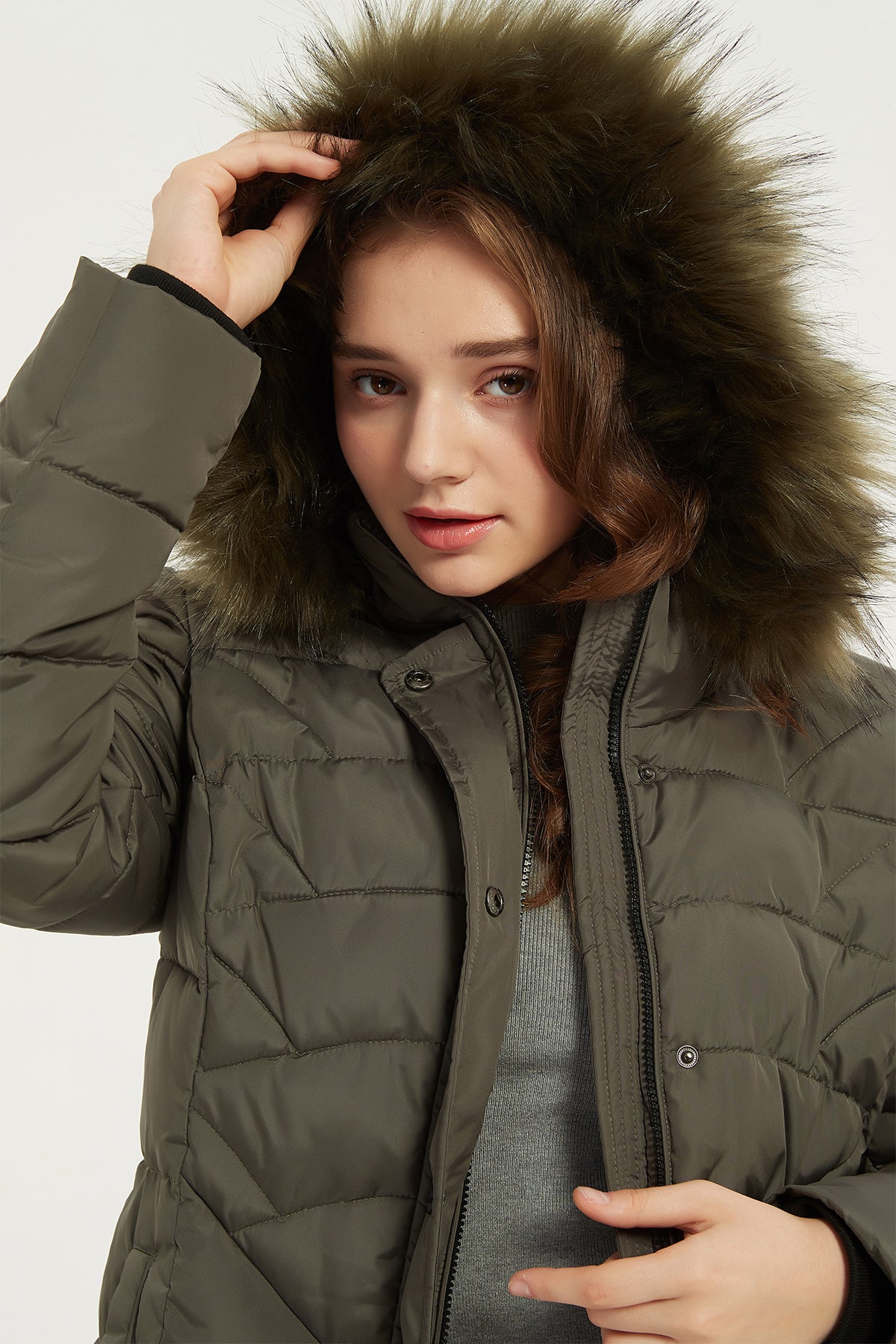 Best-selling women's quilted winter puffer jacket and faux fur hooded jacket-  IKAZZ