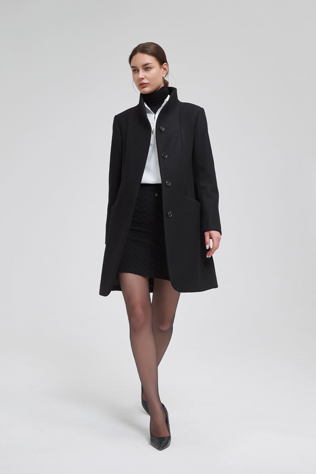 Funnel Neck Cocoon Vegan Wool Coat