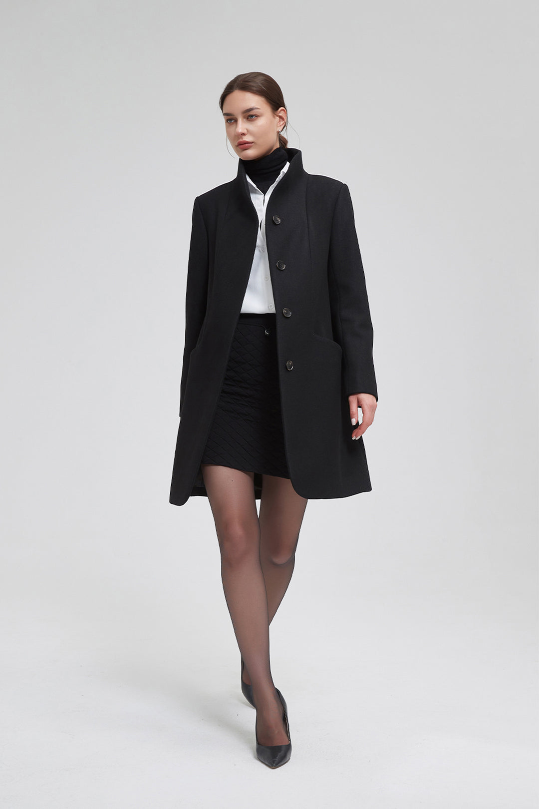 Funnel Neck Cocoon Vegan Wool Coat