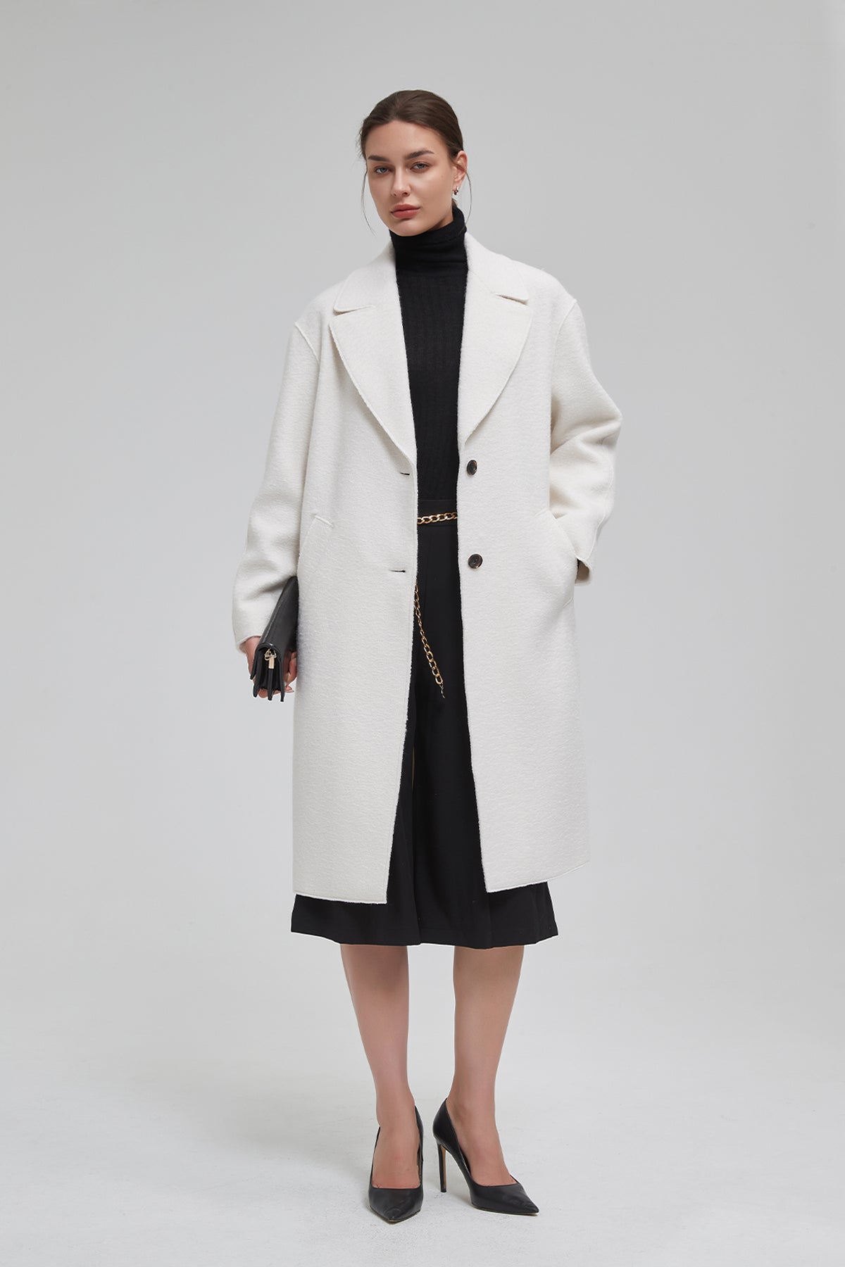 Classic Notch Lapel Long Vegan Wool Coat
