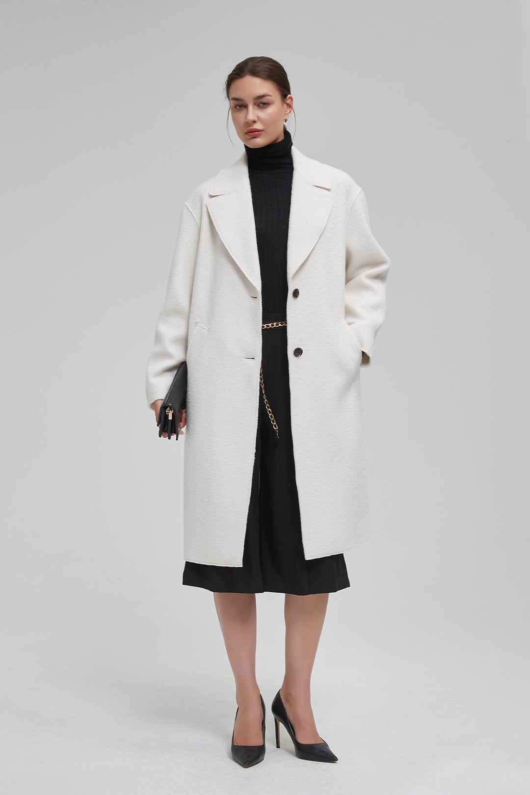 Classic Notch Lapel Long Vegan Wool Coat
