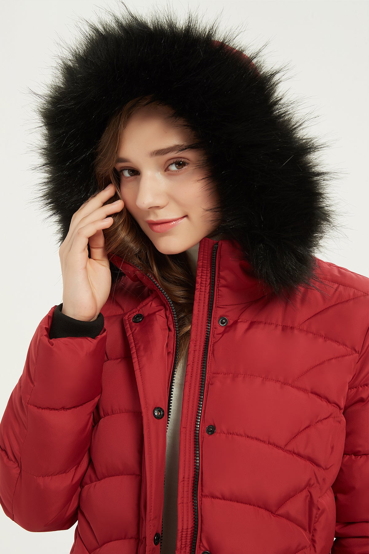 Marikoo Chaskaa ladies long winter quilted jacket with faux fur