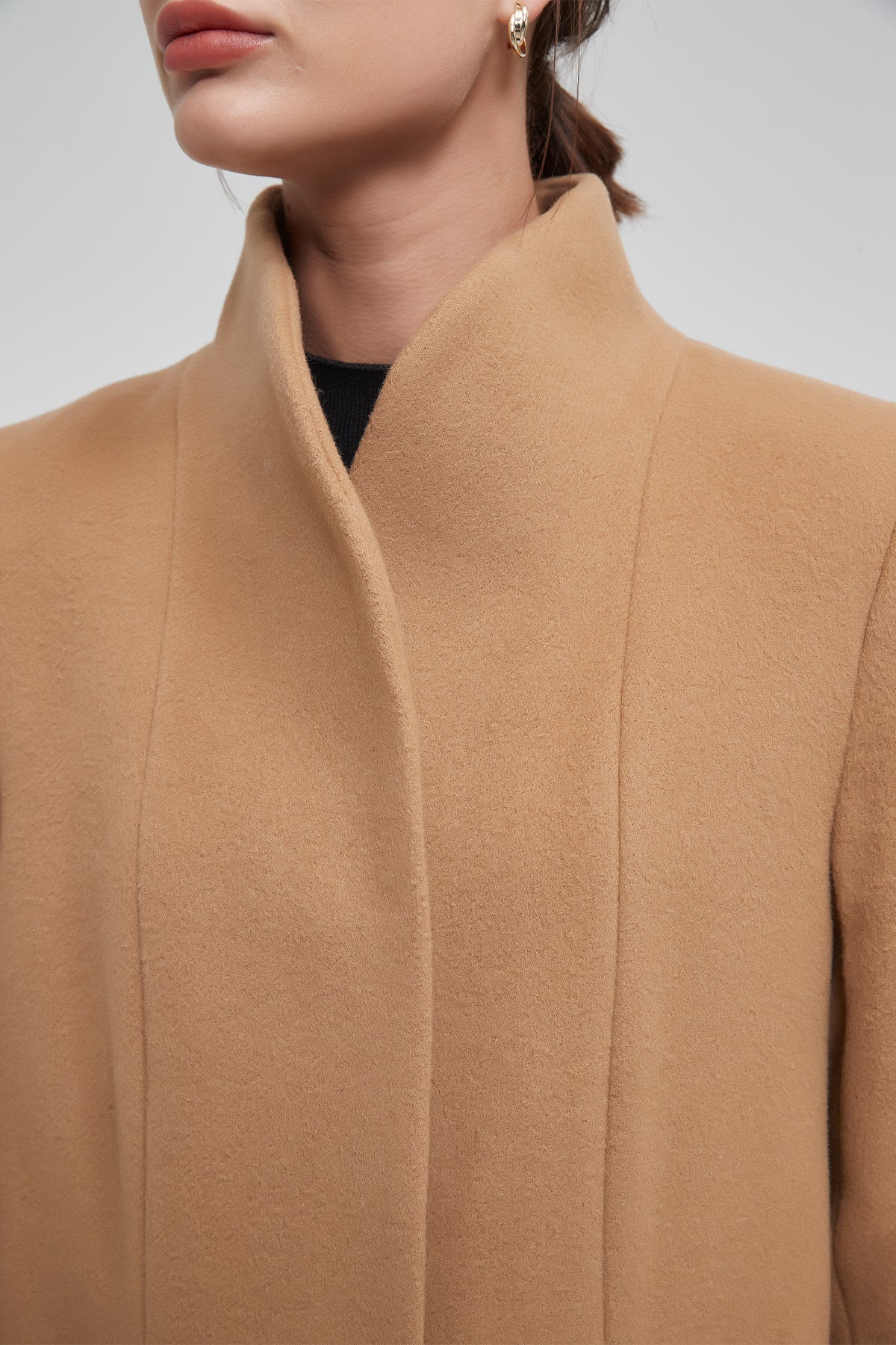 Women's funnel neck cocoon vegan wool coat - IKAZZ