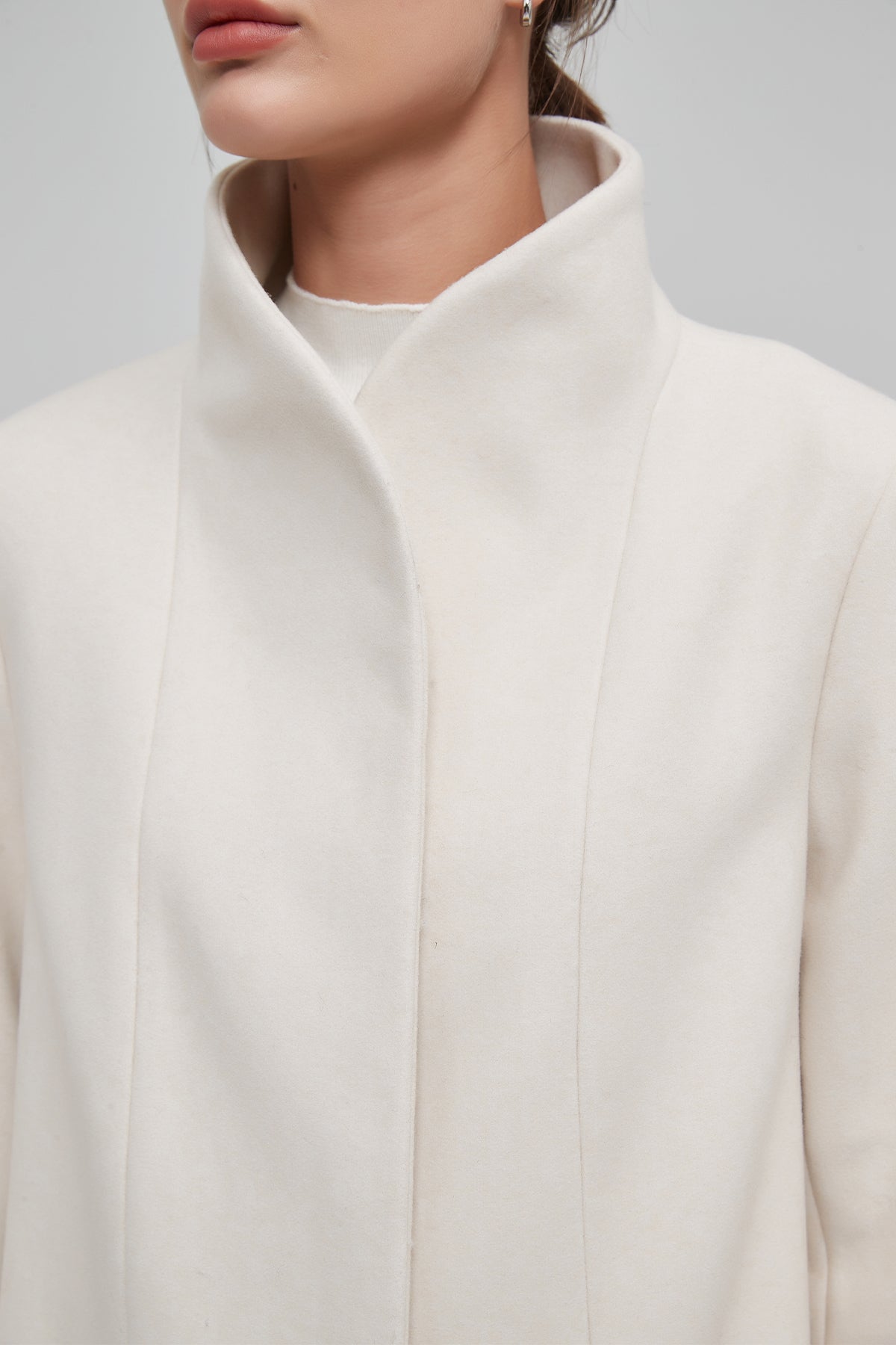 Funnel Neck Cocoon Vegan Wool Coat