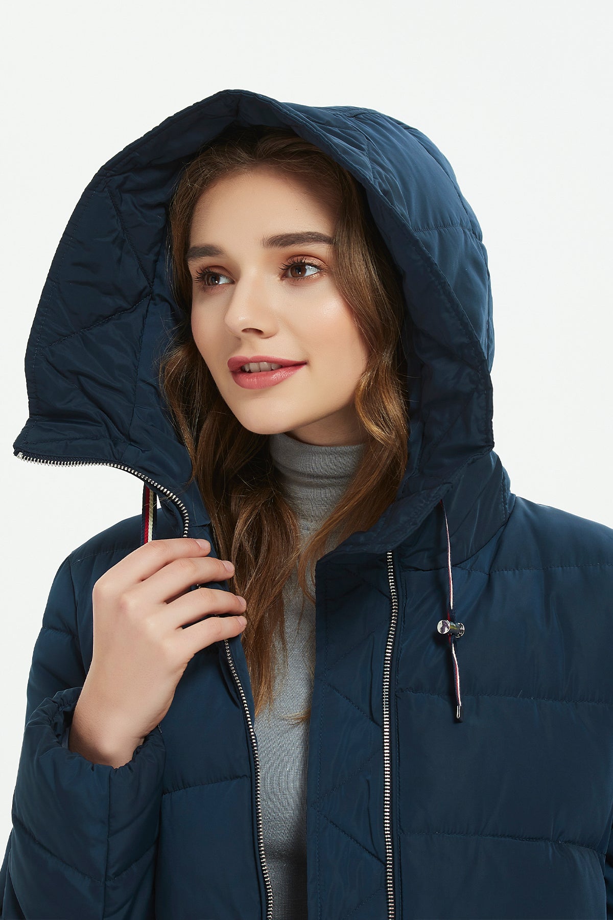 Womens puffer jacket with hood & women's cinch waist puffer