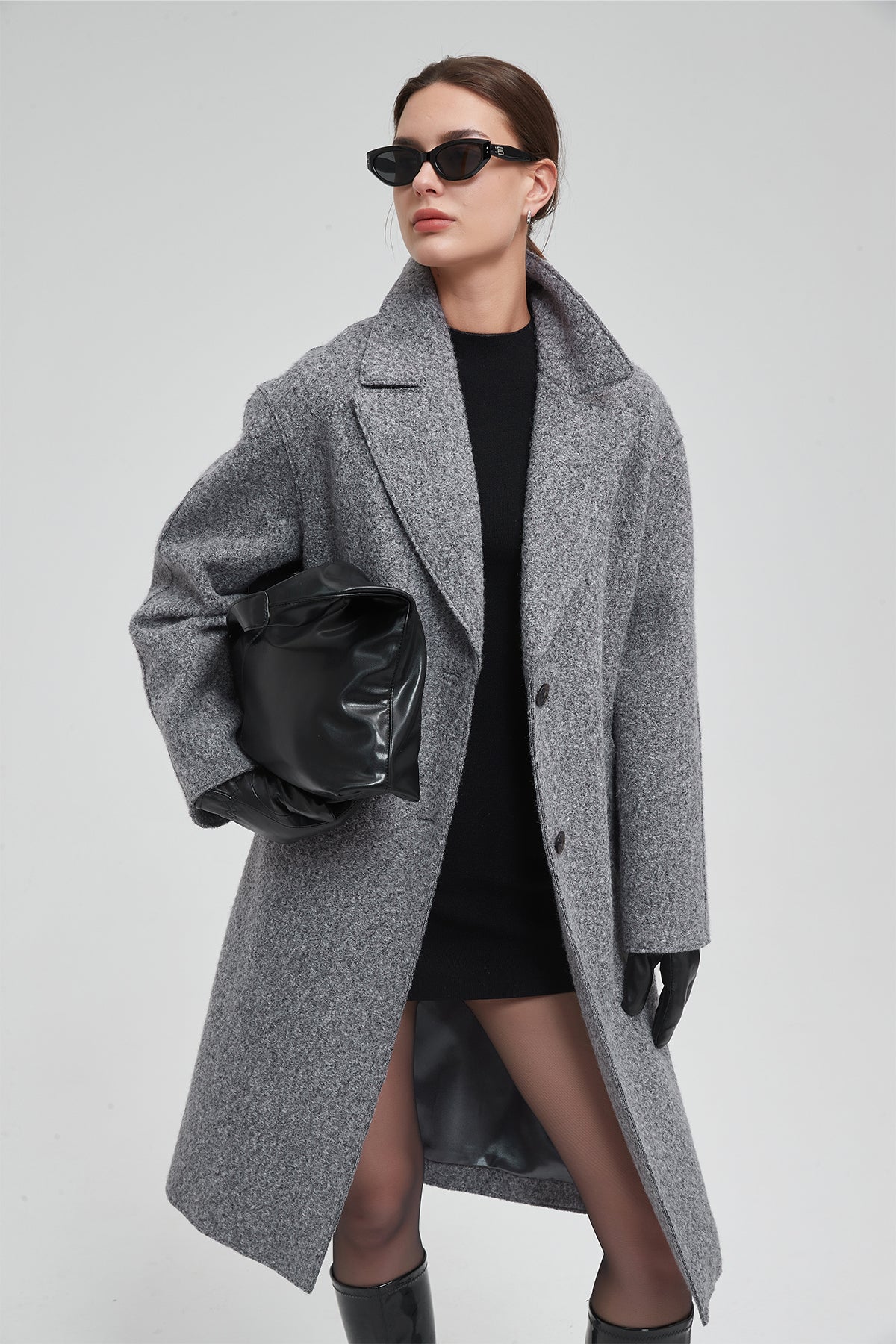 Classic Notch Lapel Long Vegan Wool Coat